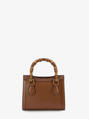 GUCCI Brown Leather Mini Handbag with Gold-Tone Double G, Bamboo Handles & Adjustable Strap, 20x16x10 cm