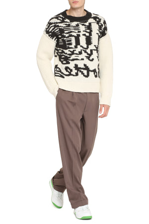 BOTTEGA VENETA Men's White Crew-Neck Wool Sweater for FW22