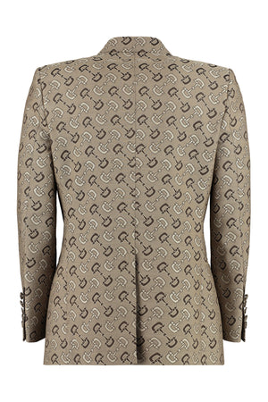 GUCCI Men's Maxi Horsebit Double-Breasted Jacket in Beige and Brown