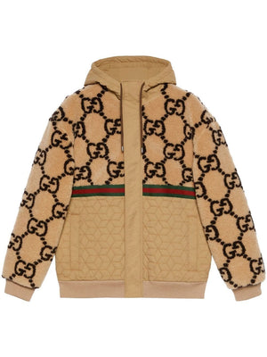 GUCCI Mens Camelbrown Zip-Up Jacket with GG Jacquard Design for Spring/Summer 2024