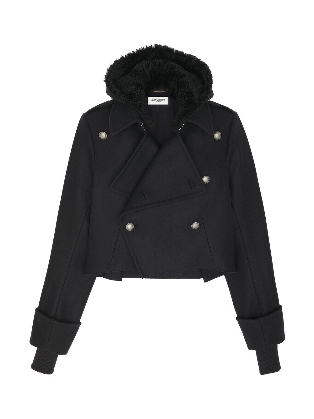 SAINT LAURENT Classic Black Wool and Silk Detachable Hood Jacket for Women