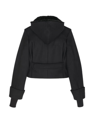 SAINT LAURENT Classic Black Wool and Silk Detachable Hood Jacket for Women