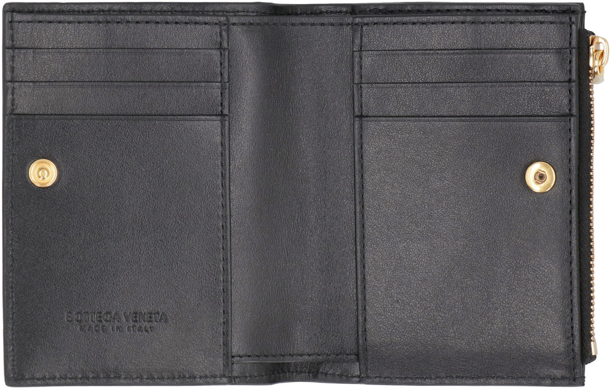 BOTTEGA VENETA Mini Black Leather Wallet with Intrecciato Design - SS24