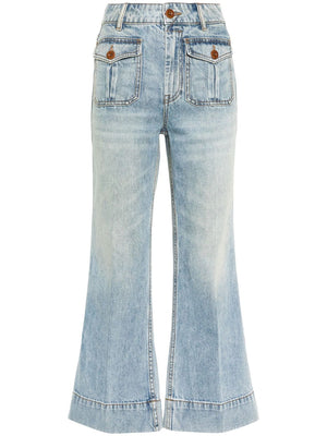 ZIMMERMANN Flared Cropped Denim Jeans with Mini Logo