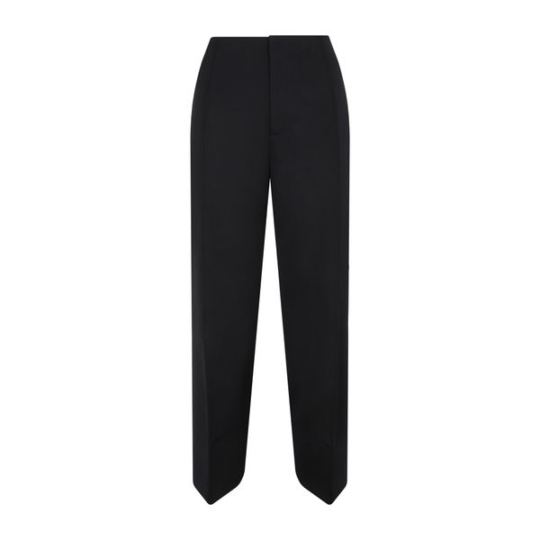 BOTTEGA VENETA Black Wool Tailored Trousers with Straight Leg and Ankle Cut - Women's