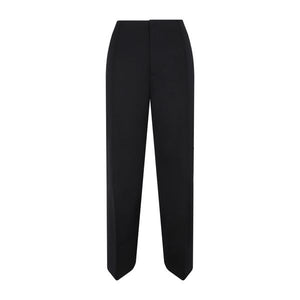 BOTTEGA VENETA Black Wool Tailored Trousers with Straight Leg and Ankle Cut - Women's