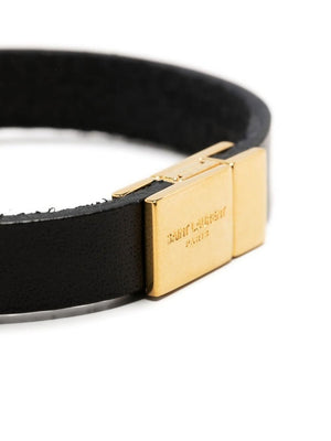 SAINT LAURENT Men's Nero Calfskin Leather Bracelet for FW23