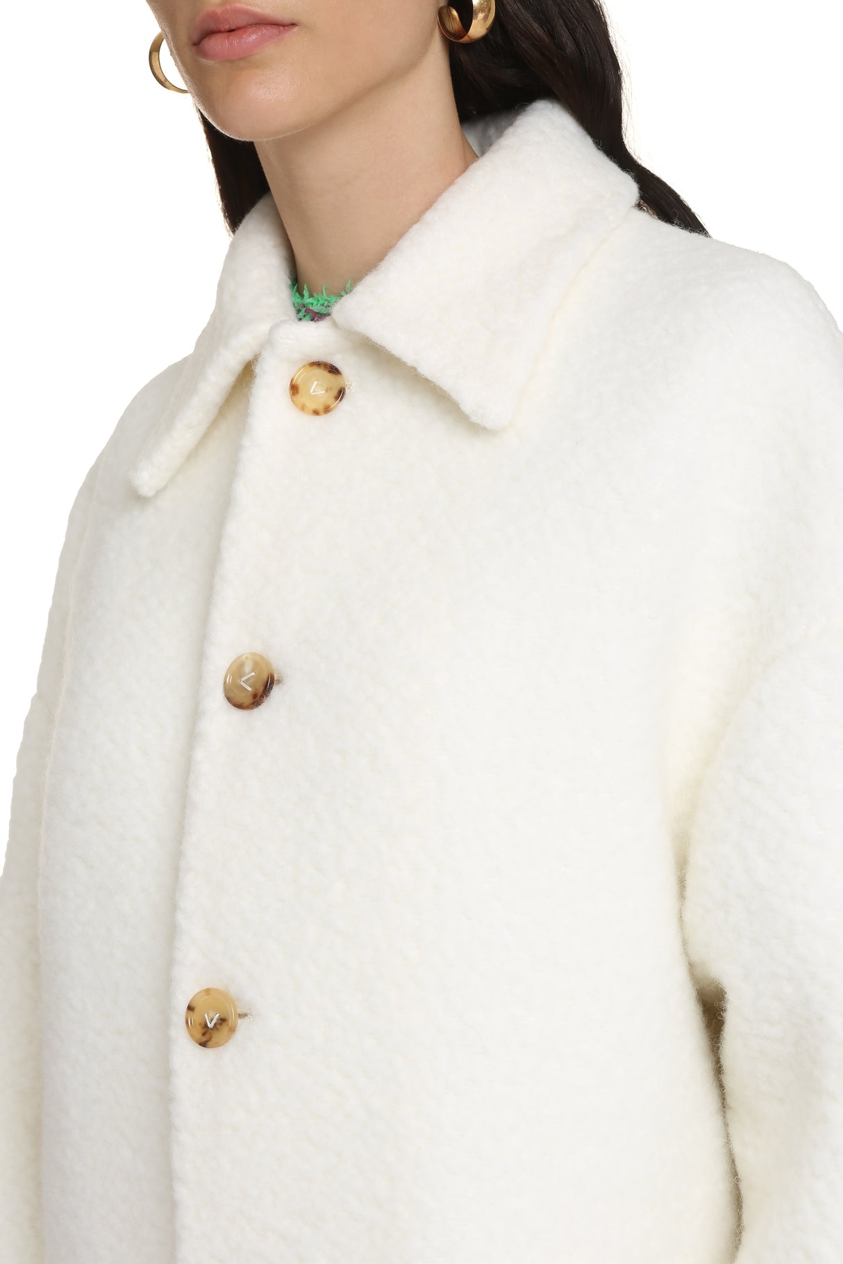 BOTTEGA VENETA Wool Jacket with Classic Collar, Contrasting Buttons, and Bouclé Model for Women - FW22