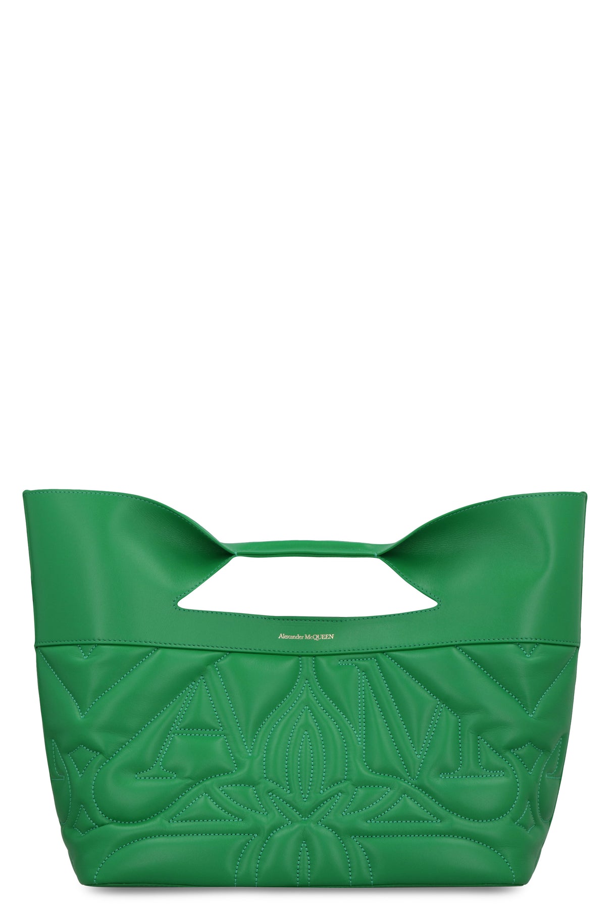 ALEXANDER MCQUEEN Chic Quilted Leather Mini Bow Handbag with Gold-Tone Accents - Green