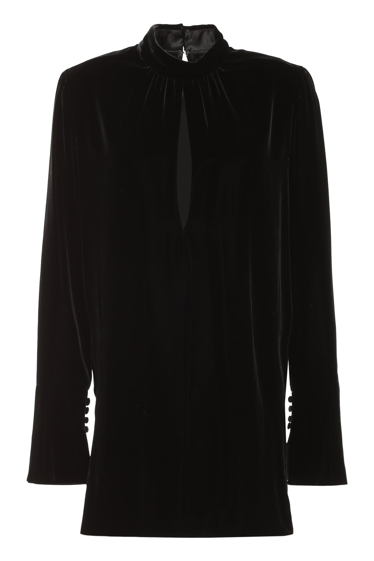 SAINT LAURENT Women's Black Velvet Mini-Dress with Back Button Fastening and Cuffs with Slit for FW22