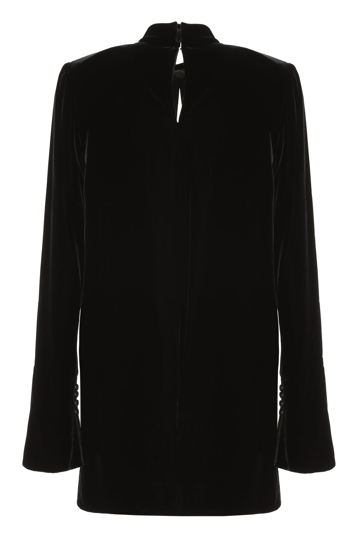 SAINT LAURENT Women's Black Velvet Mini-Dress with Back Button Fastening and Cuffs with Slit for FW22