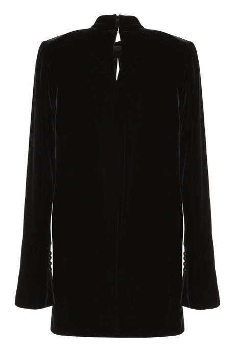 SAINT LAURENT Women's Black Velvet Mini-Dress with Back Button Fastening and Cuffs with Slit for FW22