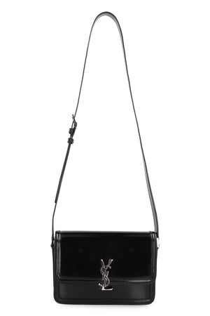 SAINT LAURENT Black Leather Messenger Bag for Men - Shiny Calfskin, Adjustable Strap, Silver-Tone Hardware