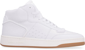 SAINT LAURENT White Mid-Top Leather Sneakers for Men