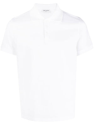 SAINT LAURENT Men's Short Sleeve Cotton Polo Shirt - Blue