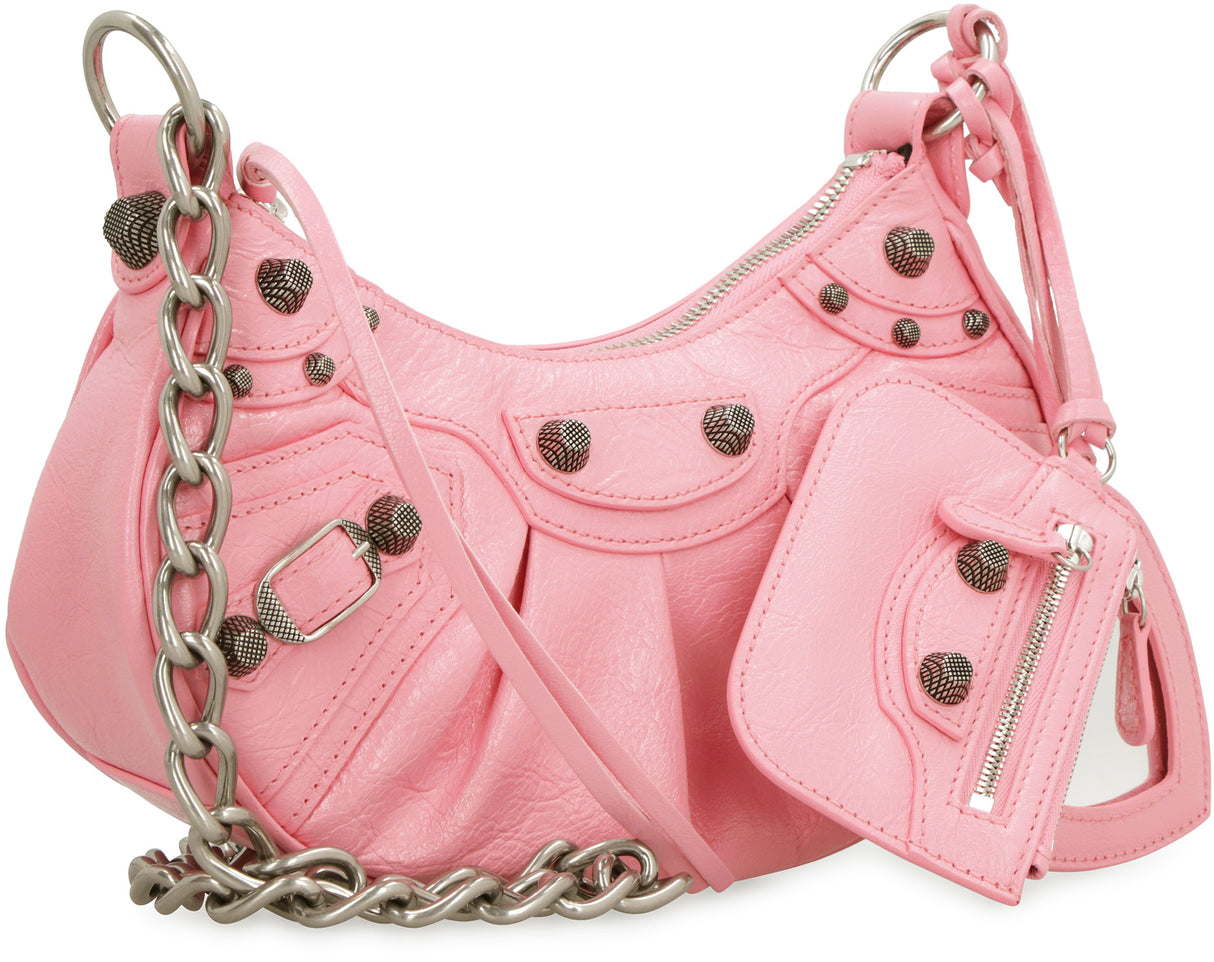 Túi da bò màu hồng có khóa kéo và dây đeo chéo thiết kế dành cho phụ nữ