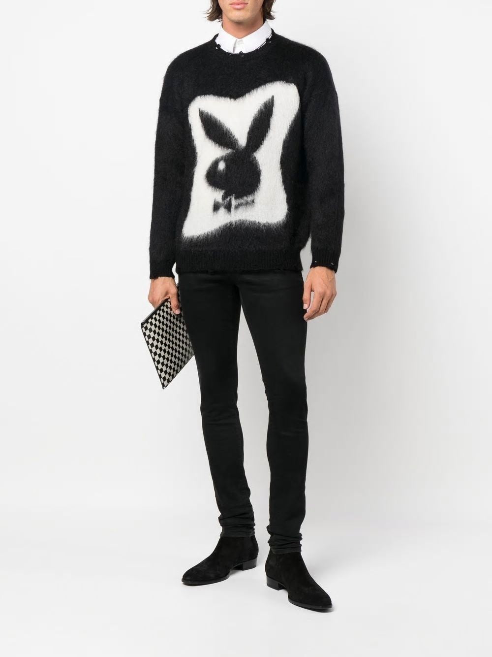 SAINT LAURENT Men's Jacquard Playboy Mohair Knit Sweater