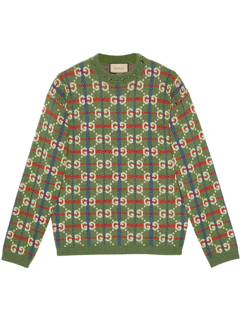 GUCCI Men's SS23 Green Long Sleeve Wool Crewneck Sweater