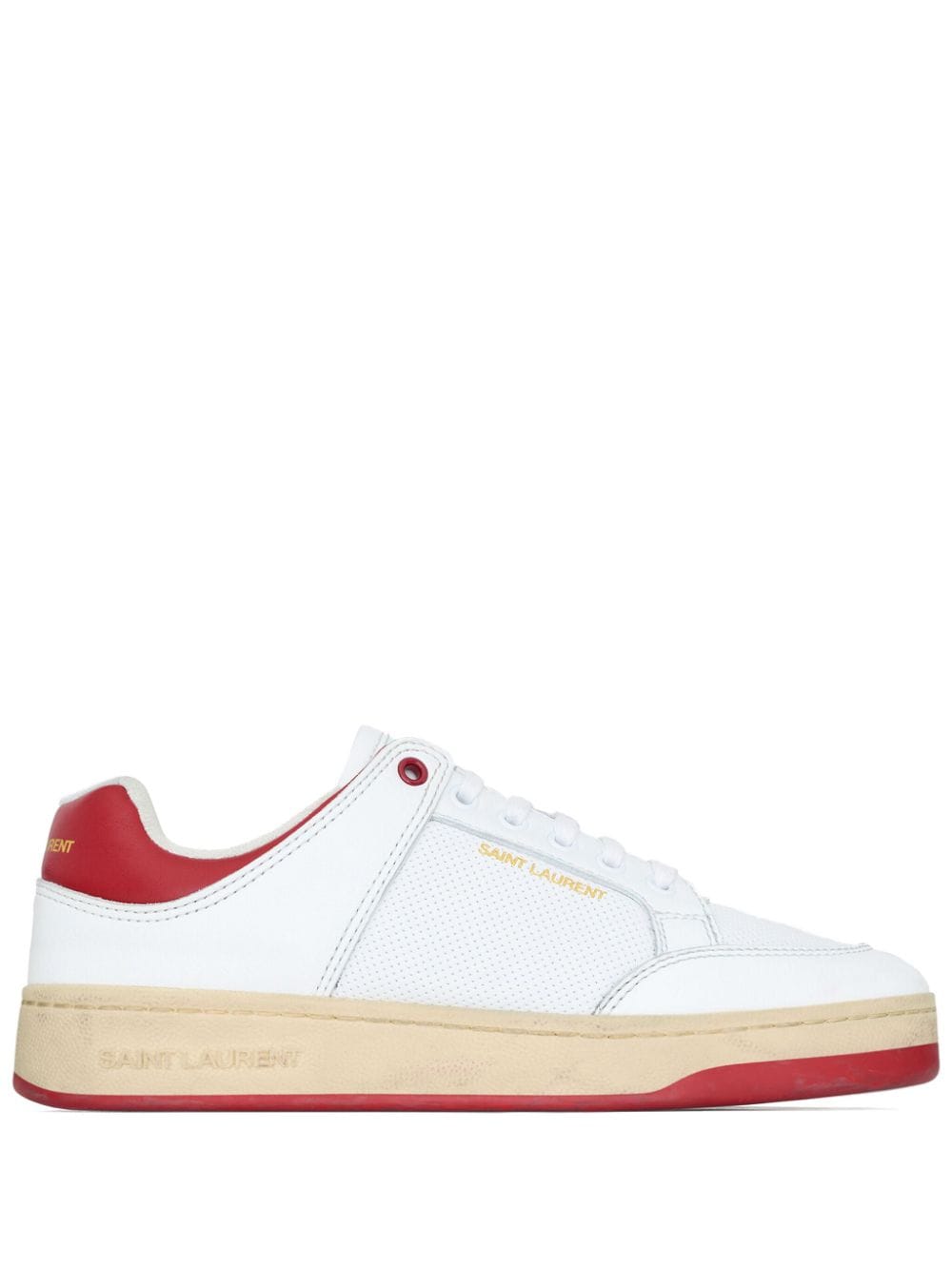 SAINT LAURENT White Leather Perforated Trainers for Men from SS24 Collection