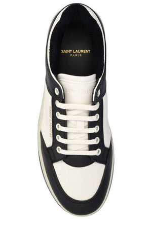 SAINT LAURENT Giày Sneaker Thấp Da và Canvas Cao Cấp Màu Nâu, Phong Cách Vượt Thời Gian và Thoải Mái