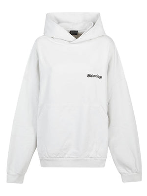 White Hoodie with Balenciaga Logo and Grove Pocket for Women