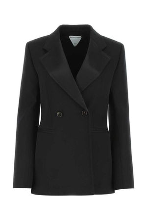 BOTTEGA VENETA Double-Breasted Wool Jacket with Satin Lapels for Women in Black