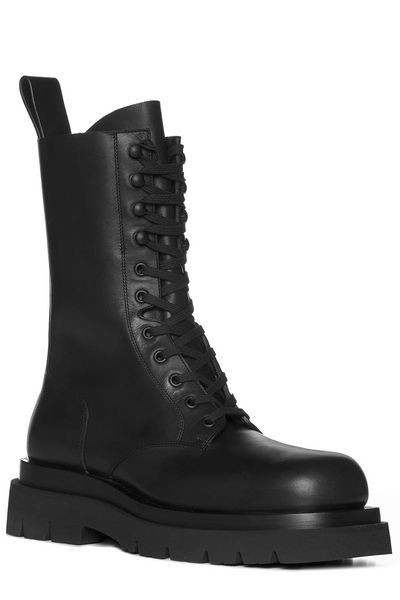 BOTTEGA VENETA Lug Lace-Up Boots in Black Calfskin for Women - FW22