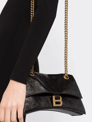 BALENCIAGA Black Crushed Calf Ag Crossbody Bag for Women