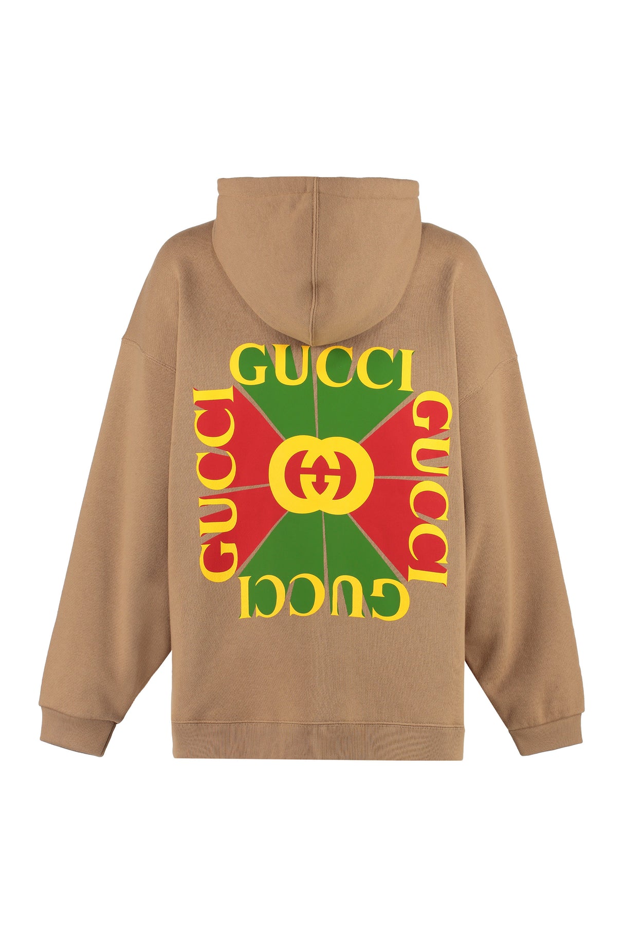 GUCCI Vintage Back Print Cotton Hoodie for Women in Camel