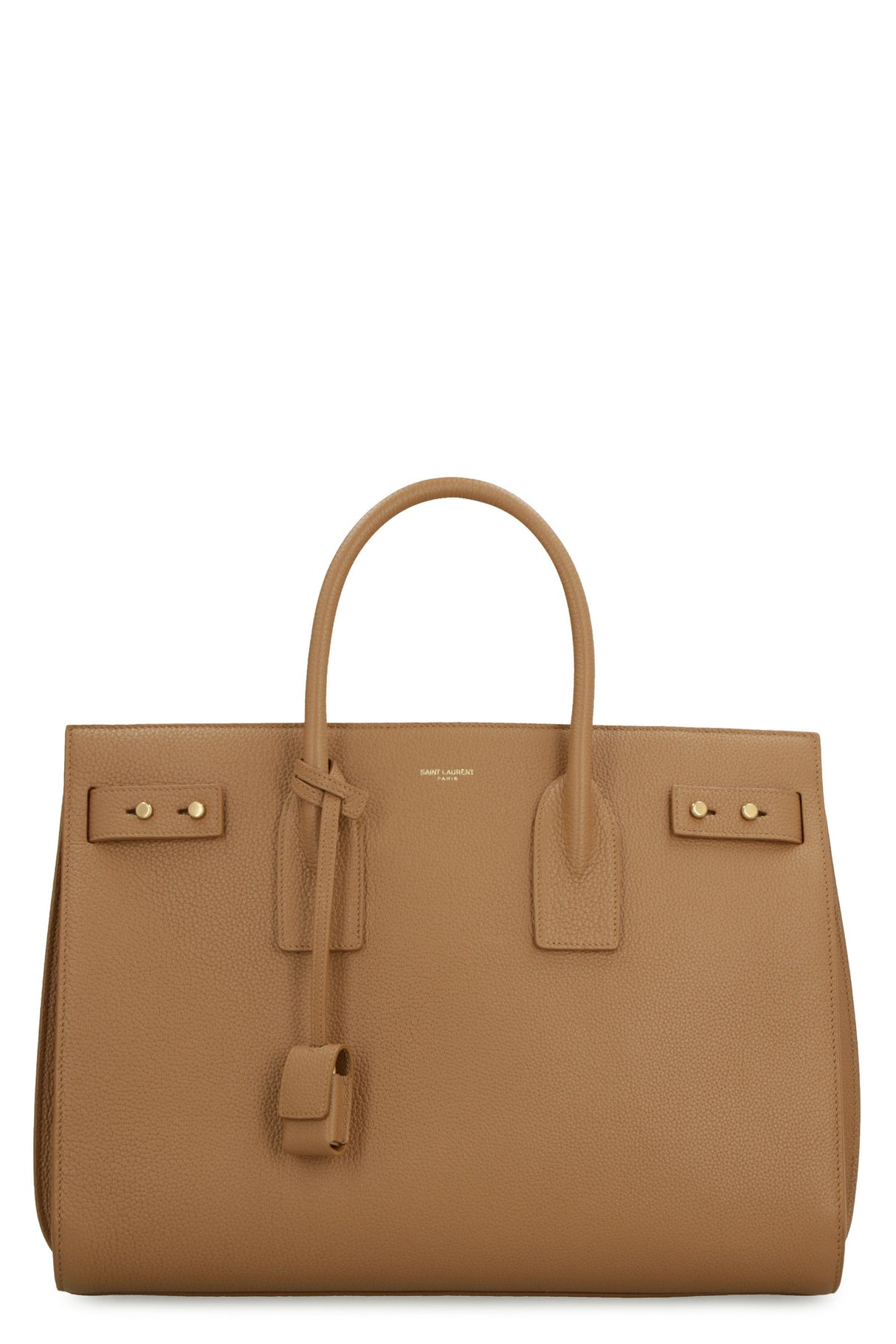 SAINT LAURENT Medium Cinnamon Grained Calfskin Handbag with Suede Lining and Detachable Strap, 36x27x19.5 cm