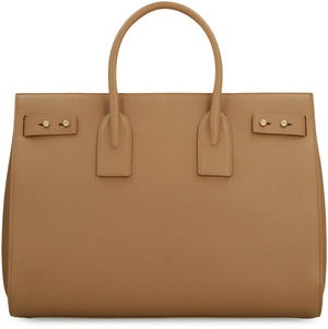 SAINT LAURENT Medium Cinnamon Grained Calfskin Handbag with Suede Lining and Detachable Strap, 36x27x19.5 cm