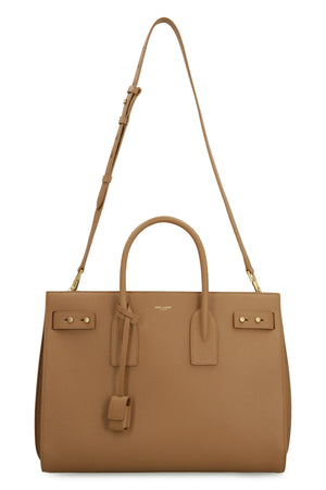 SAINT LAURENT Medium Cinnamon Grained Calfskin Handbag with Suede Lining and Detachable Strap, 36x27x19.5 cm