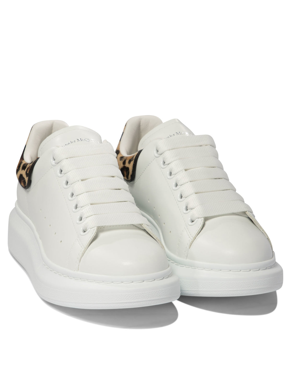 ALEXANDER MCQUEEN Oversize Elegance White Leather Sneakers with Leopard Print