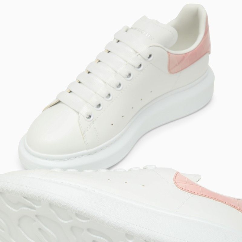 ALEXANDER MCQUEEN White and Clay Oversized Crocodile Effect Low-top Sneakers for Women