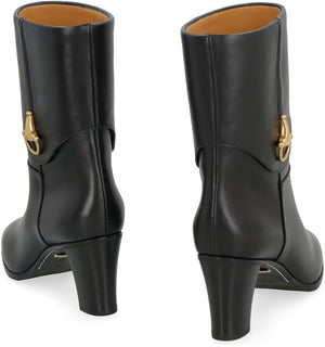 GUCCI Almond Toe Leather Ankle Boots for Women - Black