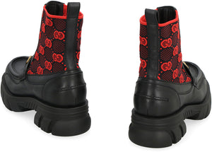 GUCCI Men's Black Leather Booties with GG Logo and Horsebit Detail