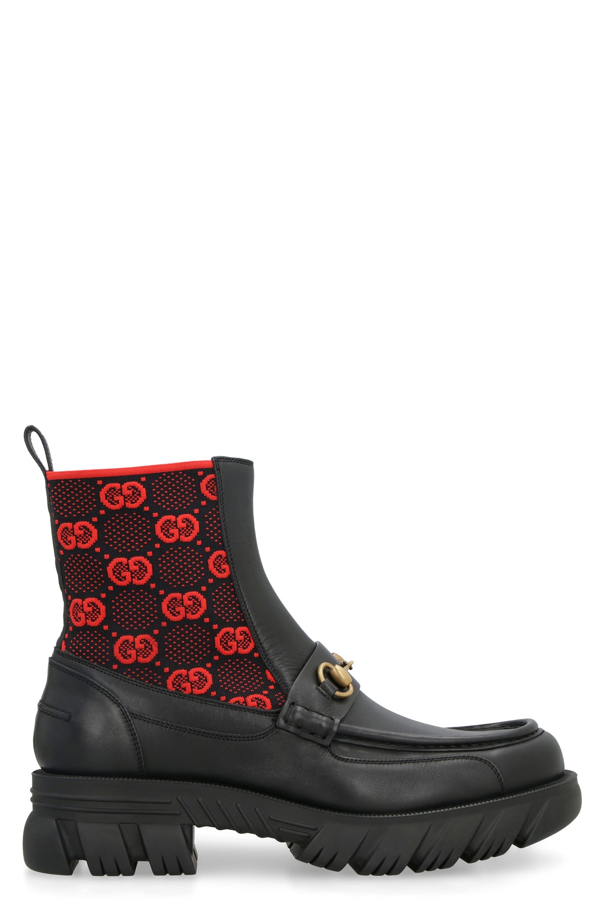 GUCCI Men's Black Leather Booties with GG Logo and Horsebit Detail