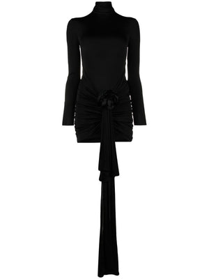 SAINT LAURENT Feminine Elegance: Exquisite Velvet Minidress with Dramatic Rose Appliqué