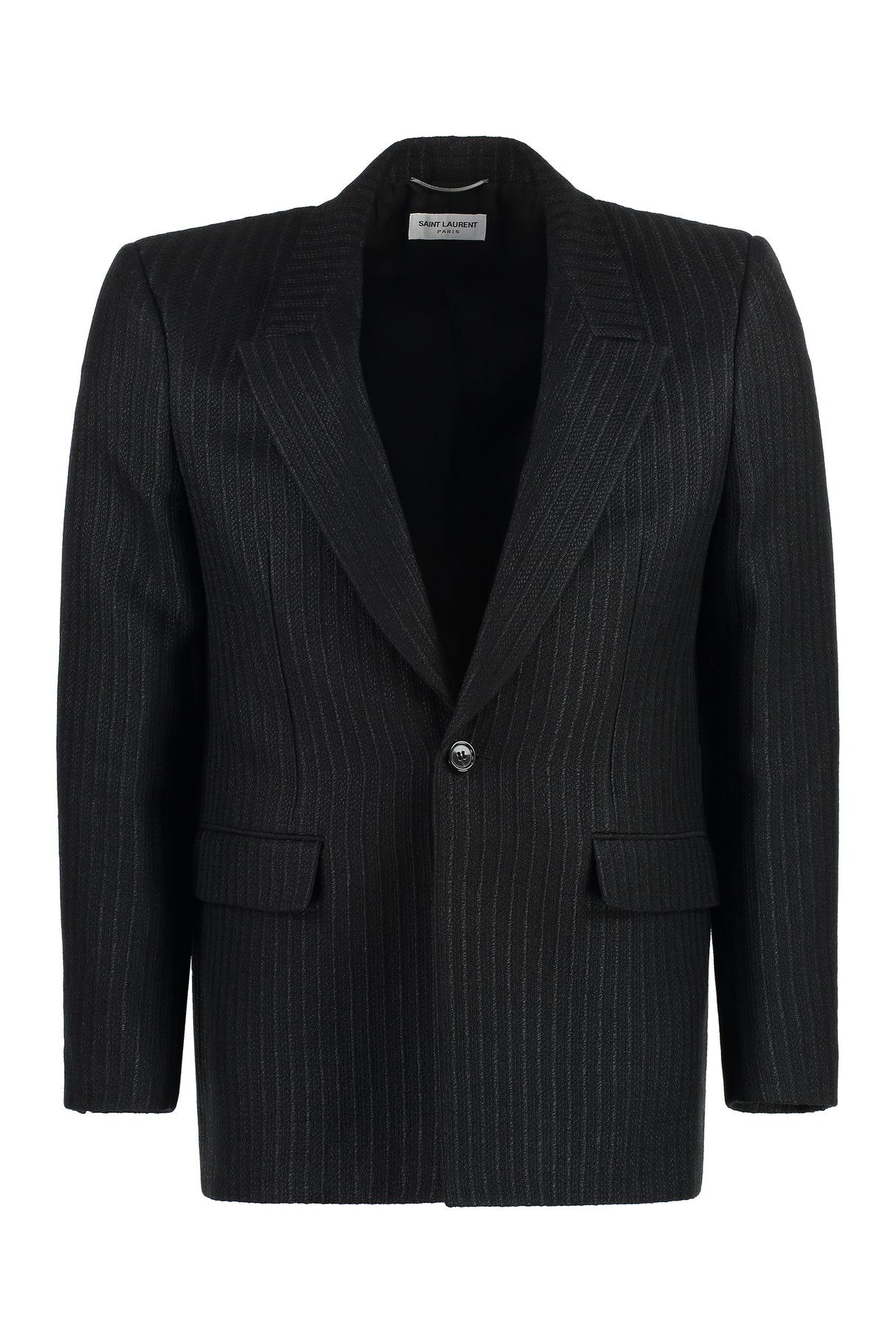 SAINT LAURENT Mens Single-Breasted Jacket with Peak Lapel and Padded Shoulders