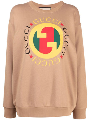 GUCCI Women's Camel Brown Logo Printed Sweatshirt for FW23