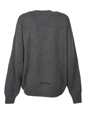 BALENCIAGA Gray Logo Embroidered Knit Jumper for Women - FW22