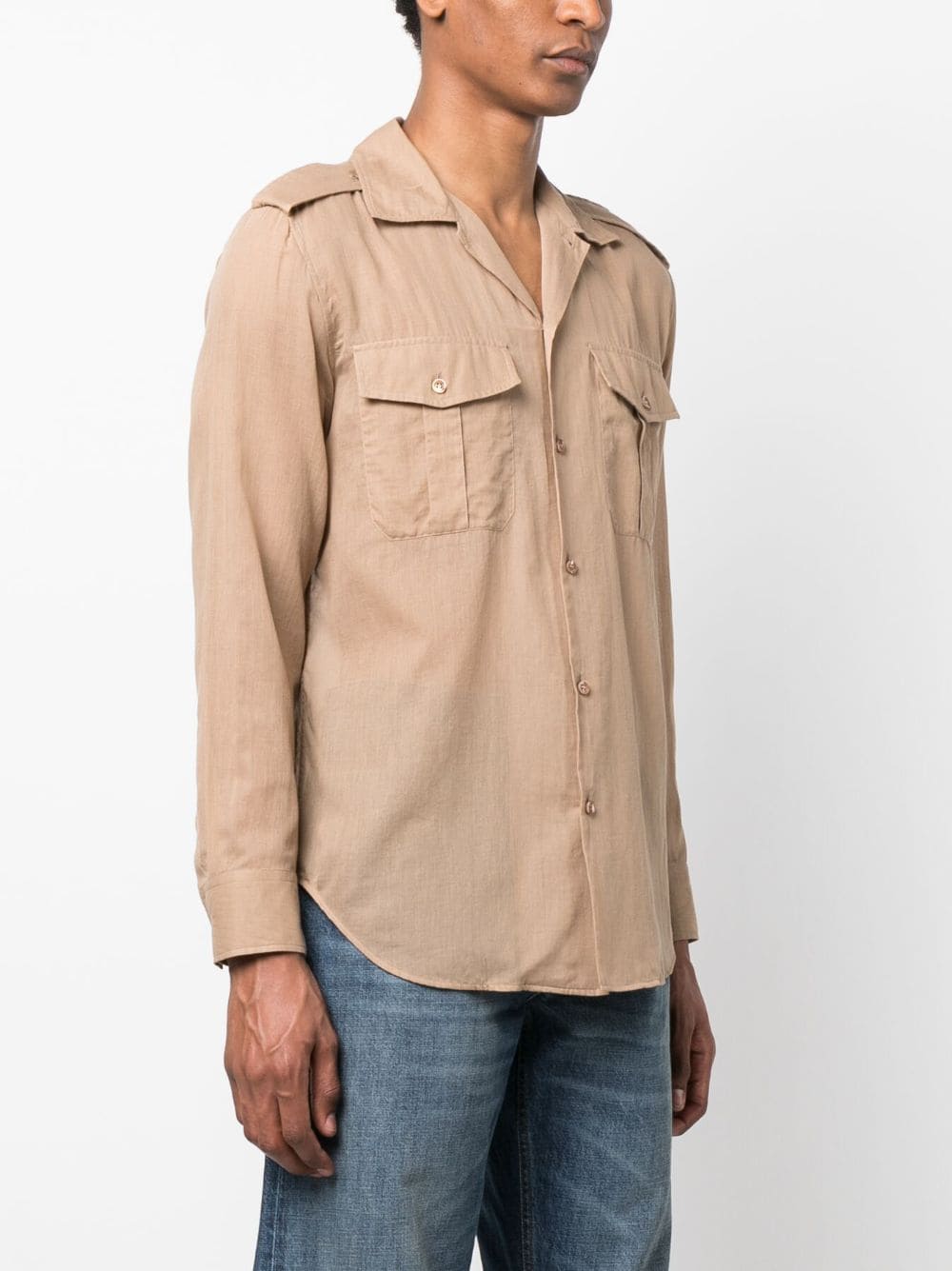 SAINT LAURENT Men's Plaqué Cotton Shirt in Beige - FW23