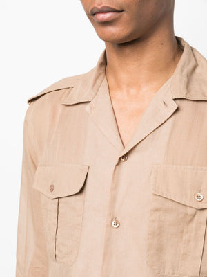 SAINT LAURENT Men's Plaqué Cotton Shirt in Beige - FW23