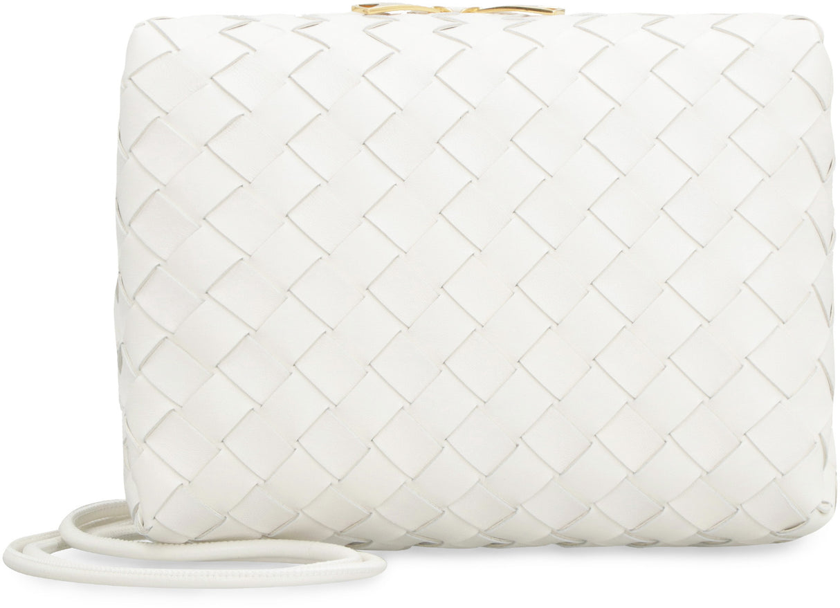 BOTTEGA VENETA Mini Loop Intrecciato Leather Camera Bag with Gold-Tone Accents, White