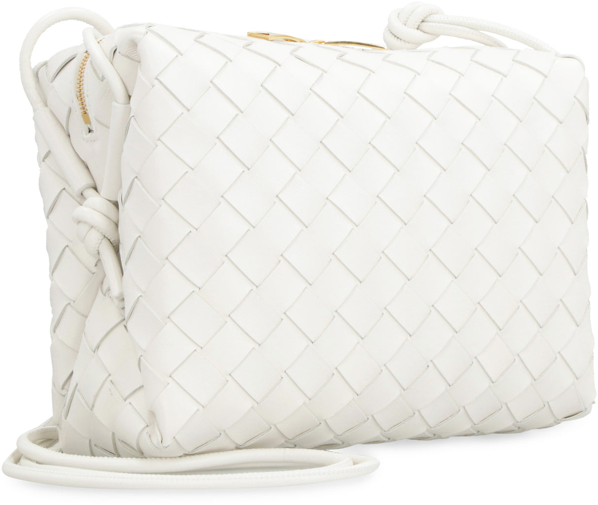 BOTTEGA VENETA Mini Loop Intrecciato Leather Camera Bag with Gold-Tone Accents, White