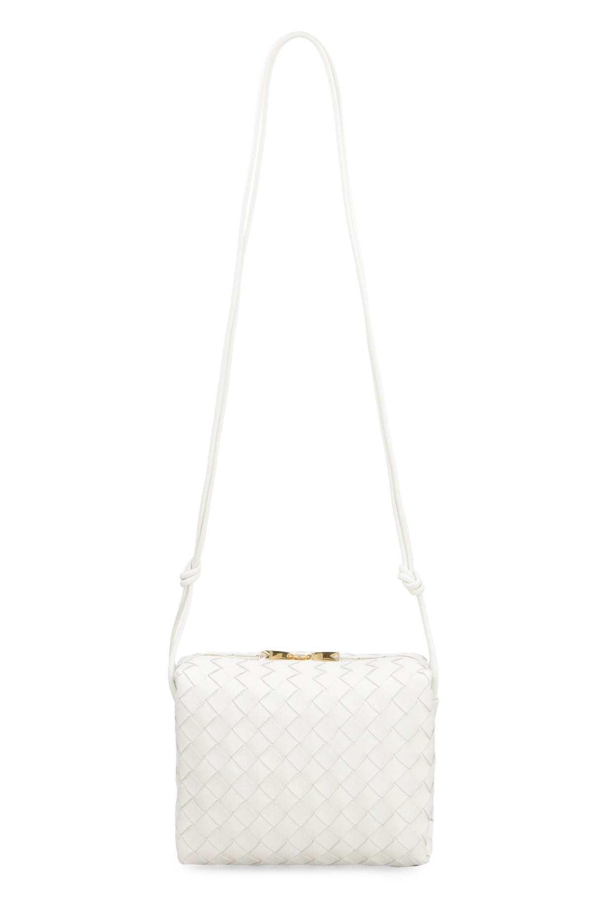 BOTTEGA VENETA Mini Loop Intrecciato Leather Camera Bag with Gold-Tone Accents, White