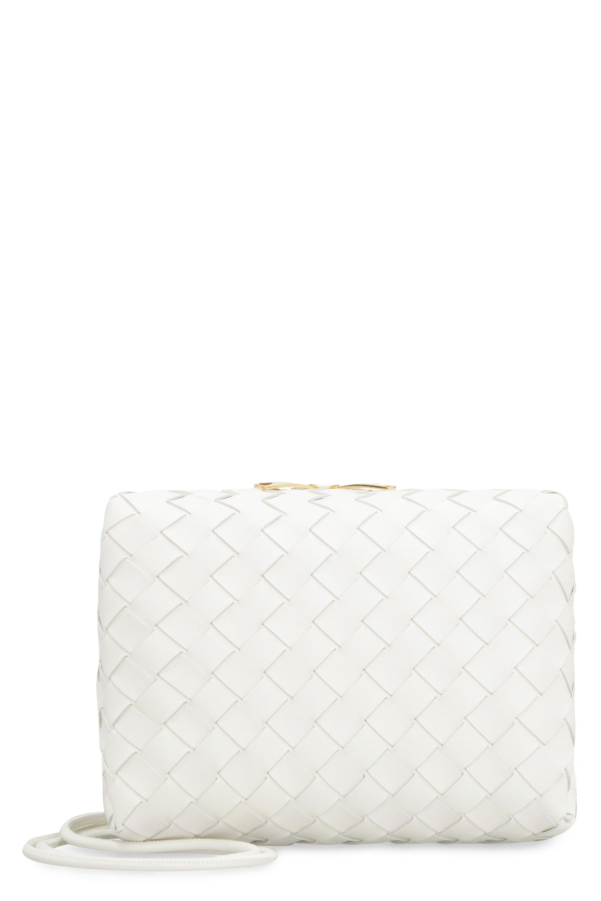 BOTTEGA VENETA Mini Loop Intrecciato Leather Camera Bag with Gold-Tone Accents, White