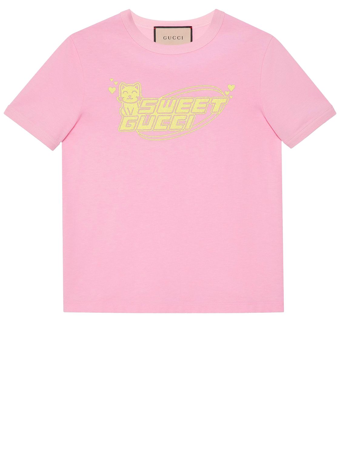 GUCCI Women's Pink Cotton T-Shirt with Ribbed Collar - SS24 Collection