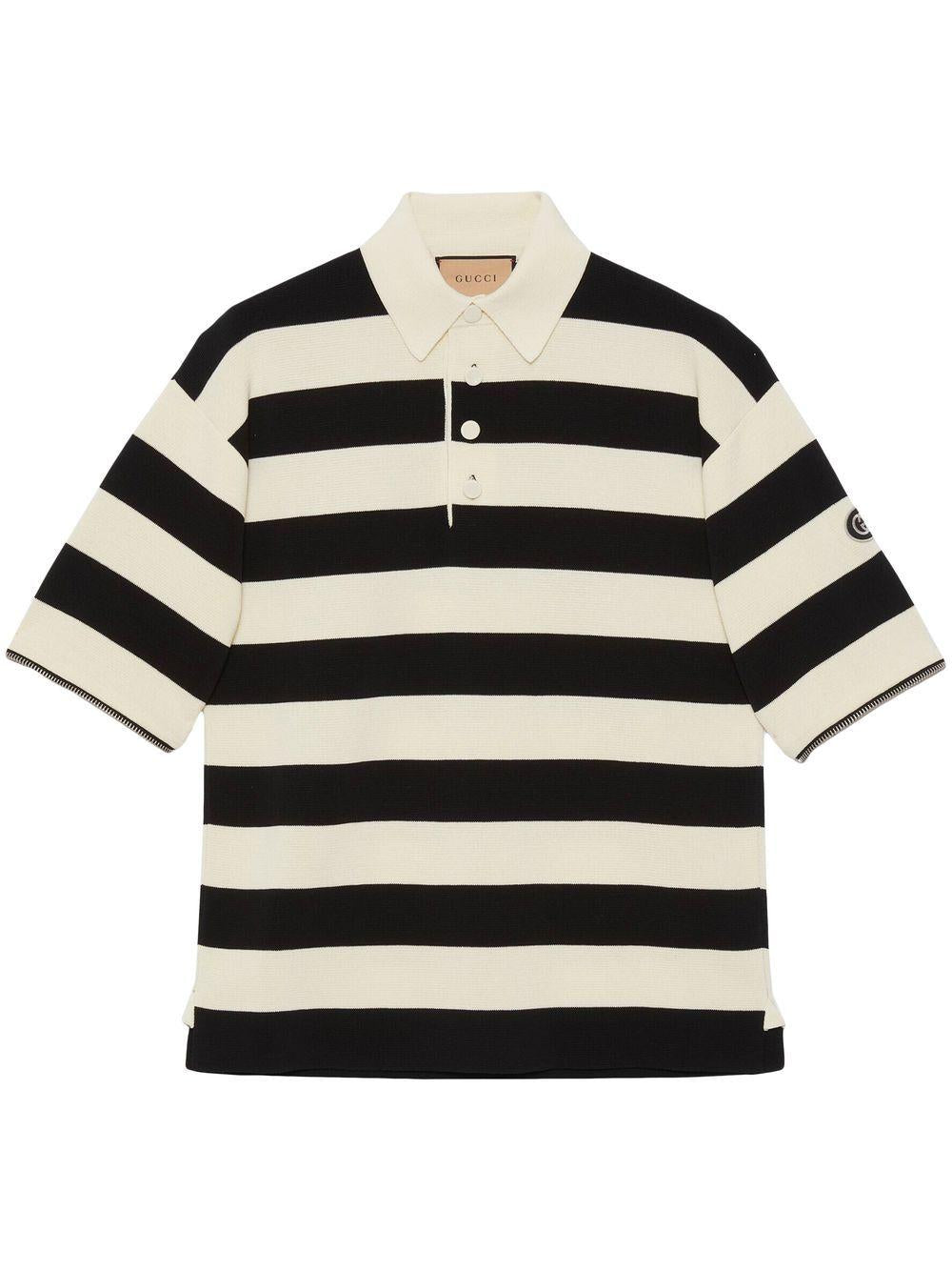 GUCCI Men's Striped Cotton Polo Shirt with Removable Sleeves and Side Slits