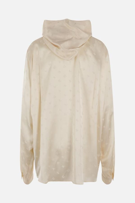 BALENCIAGA Oversized Ivory Viscose Jacquard Blouse with Hood and Bow Detail